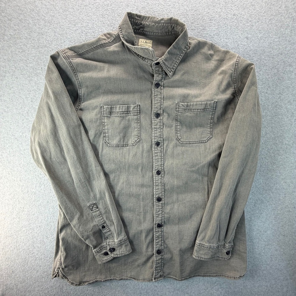 LL Bean Mens XXL Tall Gray Cotton Spandex Traditional‎ Fit Button Down Shirt VTG